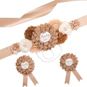 Maternity Sash Set, Mummy and Daddy Corsage Pin Flowers, Baby Shower Souvenir, Gender Reveal Decorations, Pregnancy Photography Props, Coffee