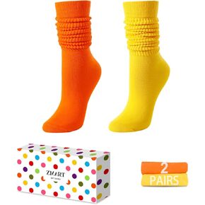 Zmart Slouchy Socks for Women - Scrunch Socks Slouch Socks 80S 90S 2 Pairs Neon Knee Tube Socks in Kuwait