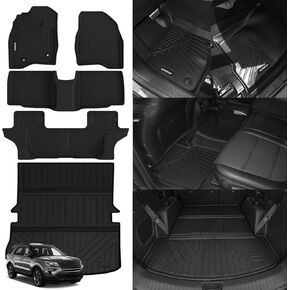 Naibeve Floor Mats for 2015-2019 Ford Explorer 7 Seats - All Weather for Ford Explorer Floor Mats & Cargo Mat Liner Upgrade Foldable Accessories(Floor Mats+Foldable Trunk Mat)