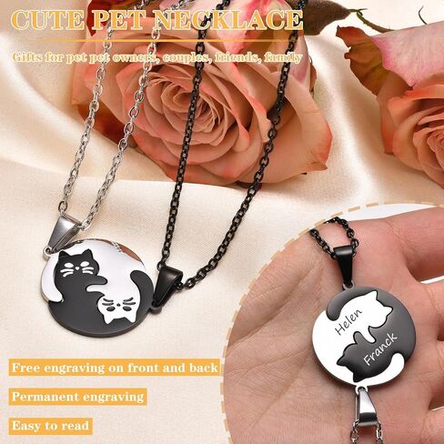 قلادة مطابقة للأزواج، قلادة قلادة على شكل قطة أليف يين يانغ مخصصة، قلادات للأزواج من الصديق والصديقة له ولها، هدية مجوهرات العلاقة للأزواج أفضل الأصدقاء in Kuwait