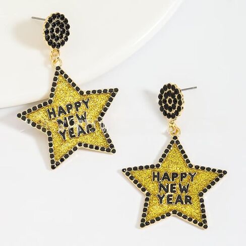 Happy New Year Champagne Earrings Champagne Bottle Wine Glass New Year's Hat Dangle Earrings New Year’s Eve Party Holiday Jewelry Gifts for Women in Saudi Arabia