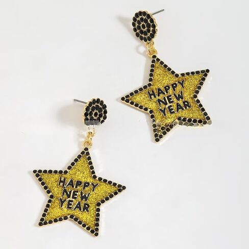 Happy New Year Champagne Earrings Champagne Bottle Wine Glass New Year's Hat Dangle Earrings New Year’s Eve Party Holiday Jewelry Gifts for Women in Saudi Arabia