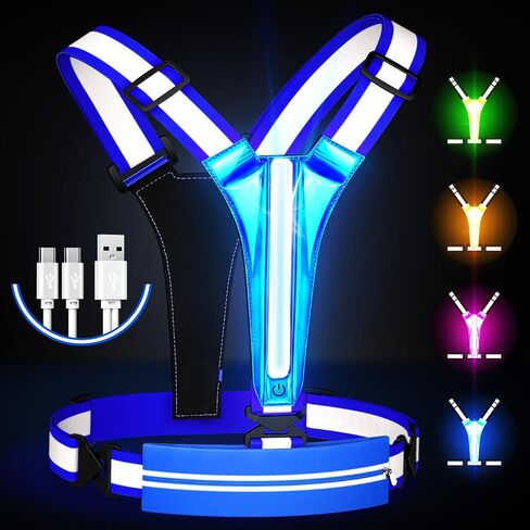 LED Reflective Vest Running Gear, USB Rechargeable Light Up Running Vest Chest Phone Holder for Runners Night Walking in Kuwait