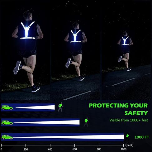 LED Reflective Vest Running Gear, USB Rechargeable Light Up Running Vest Chest Phone Holder for Runners Night Walking in Kuwait