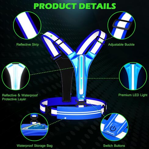LED Reflective Vest Running Gear, USB Rechargeable Light Up Running Vest Chest Phone Holder for Runners Night Walking in Kuwait