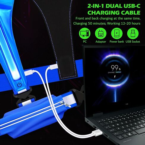 LED Reflective Vest Running Gear, USB Rechargeable Light Up Running Vest Chest Phone Holder for Runners Night Walking in Kuwait