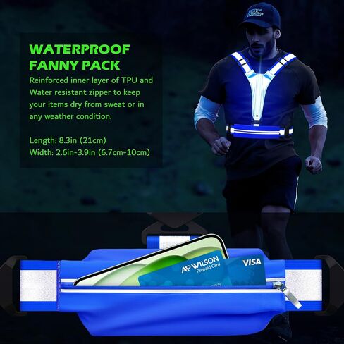 LED Reflective Vest Running Gear, USB Rechargeable Light Up Running Vest Chest Phone Holder for Runners Night Walking in Kuwait