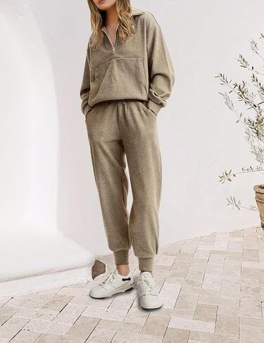 CHERFLY Women's 2 Piece Outfits 2024 Fall Tracksuits Long Sleeve Half Zip Sweatshirt Sweatpants Lounge Set Sweatsuits in Saudi Arabia