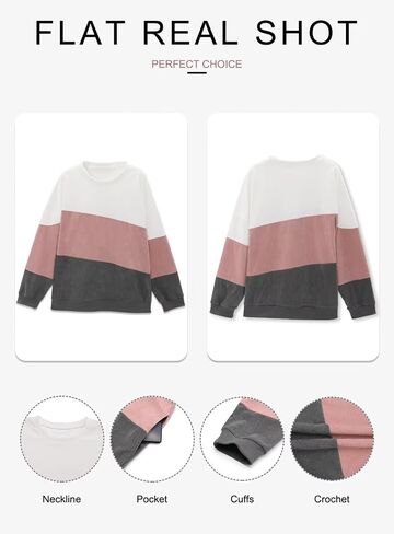 KISSMODA Womens Casual Long Sleeve Sweatshirts Color Block/Solid Tops Corduroy Crewneck Tunic Pullover with Pockets in Kuwait