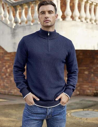 COOFANDY Men's Quarter Zip Up Pullover Slim Fit Lightweight Mock Neck Long Sleeve Sweaters in Saudi Arabia