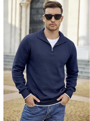 COOFANDY Men's Quarter Zip Up Pullover Slim Fit Lightweight Mock Neck Long Sleeve Sweaters in Saudi Arabia