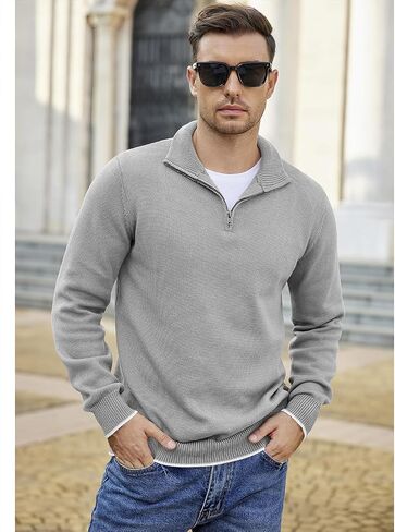 COOFANDY Men's Quarter Zip Up Pullover Slim Fit Lightweight Mock Neck Long Sleeve Sweaters in Saudi Arabia