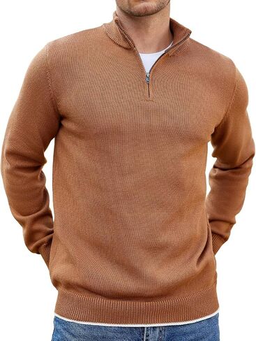 COOFANDY Men's Quarter Zip Up Pullover Slim Fit Lightweight Mock Neck Long Sleeve Sweaters in Saudi Arabia