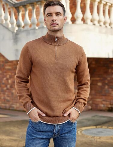 COOFANDY Men's Quarter Zip Up Pullover Slim Fit Lightweight Mock Neck Long Sleeve Sweaters in Saudi Arabia