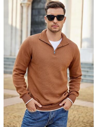 COOFANDY Men's Quarter Zip Up Pullover Slim Fit Lightweight Mock Neck Long Sleeve Sweaters in Saudi Arabia