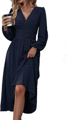 Narecte Womens Dresses Swiss Dot Fall Dresses for Women Lantern Sleeve Dress Midi Dresses Formal Dresses Casual Dresses in Saudi Arabia