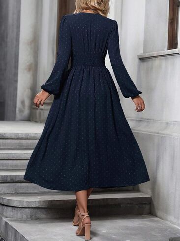 Narecte Womens Dresses Swiss Dot Fall Dresses for Women Lantern Sleeve Dress Midi Dresses Formal Dresses Casual Dresses in Saudi Arabia