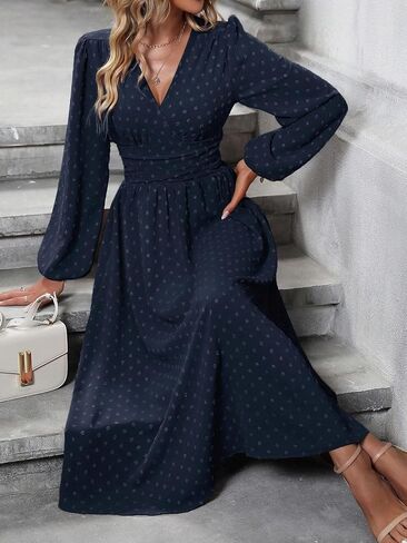 Narecte Womens Dresses Swiss Dot Fall Dresses for Women Lantern Sleeve Dress Midi Dresses Formal Dresses Casual Dresses in Saudi Arabia