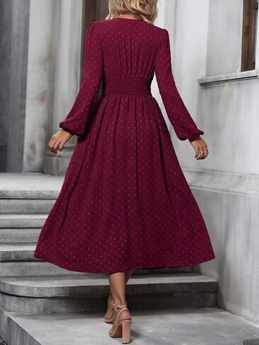 Narecte Womens Dresses Swiss Dot Fall Dresses for Women Lantern Sleeve Dress Midi Dresses Formal Dresses Casual Dresses in Saudi Arabia