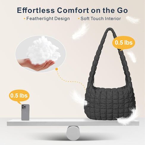 PACKISM Puffer Crossbody Bags for Women - Large Carryall Puffy Quilted Tote Bag Lightweight Bubble Soft Shoulder Purse in Saudi Arabia