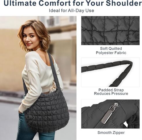 PACKISM Puffer Crossbody Bags for Women - Large Carryall Puffy Quilted Tote Bag Lightweight Bubble Soft Shoulder Purse in Saudi Arabia