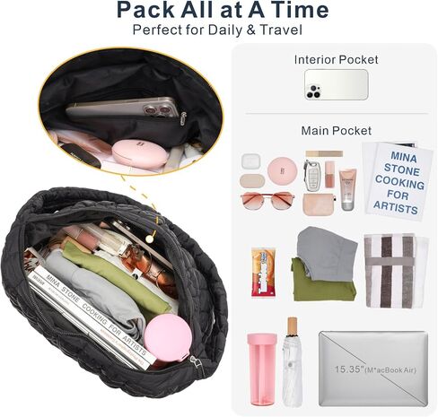 PACKISM Puffer Crossbody Bags for Women - Large Carryall Puffy Quilted Tote Bag Lightweight Bubble Soft Shoulder Purse in Saudi Arabia