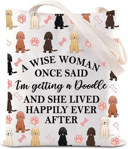 TGBJE Doodle Tote Bag Dog Mom Gift A Wise Women Getting a Doodle She Lived Happily Ever After Shopping Bag Doodle Owner Gift in Kuwait