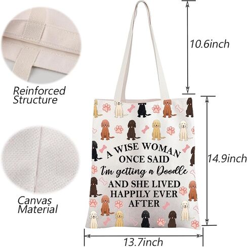 TGBJE Doodle Tote Bag Dog Mom Gift A Wise Women Getting a Doodle She Lived Happily Ever After Shopping Bag Doodle Owner Gift in Kuwait