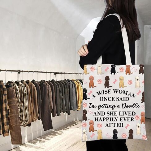 TGBJE Doodle Tote Bag Dog Mom Gift A Wise Women Getting a Doodle She Lived Happily Ever After Shopping Bag Doodle Owner Gift in Kuwait