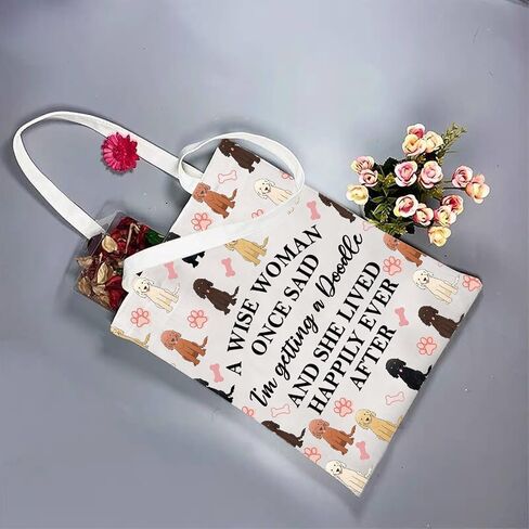 TGBJE Doodle Tote Bag Dog Mom Gift A Wise Women Getting a Doodle She Lived Happily Ever After Shopping Bag Doodle Owner Gift in Kuwait