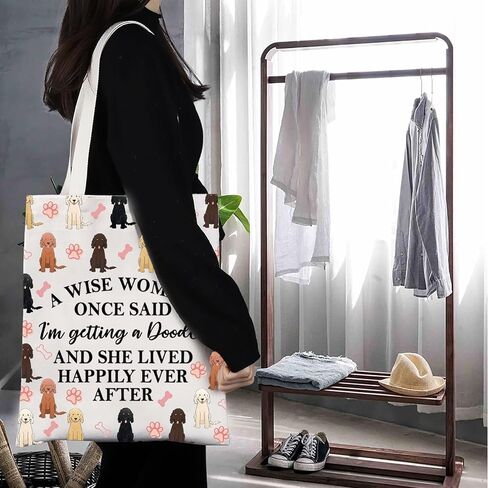 TGBJE Doodle Tote Bag Dog Mom Gift A Wise Women Getting a Doodle She Lived Happily Ever After Shopping Bag Doodle Owner Gift in Kuwait