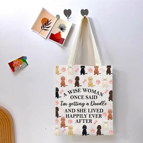 TGBJE Doodle Tote Bag Dog Mom Gift A Wise Women Getting a Doodle She Lived Happily Ever After Shopping Bag Doodle Owner Gift in Kuwait