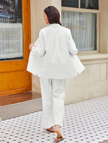 Zeagoo Women Linen Suit Two Piece Outfits Summer Beach Linen Shirt and Pants Set in Saudi Arabia