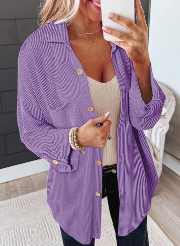 SHEWIN Womens Shacket Casual Long Sleeve Button Down Shirts Loose Boyfriend Shirt Jackets Tops in Saudi Arabia