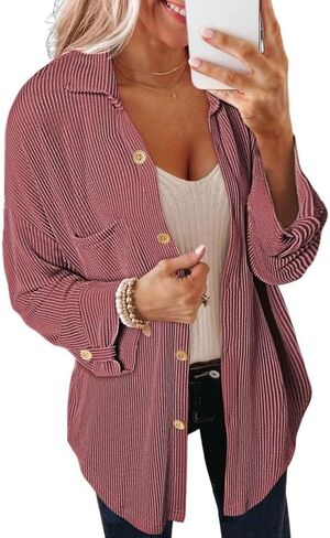 SHEWIN Womens Shacket Casual Long Sleeve Button Down Shirts Loose Boyfriend Shirt Jackets Tops in Saudi Arabia