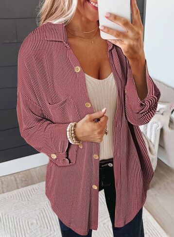 SHEWIN Womens Shacket Casual Long Sleeve Button Down Shirts Loose Boyfriend Shirt Jackets Tops in Saudi Arabia