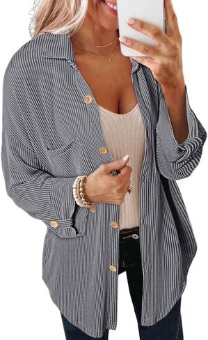 SHEWIN Womens Shacket Casual Long Sleeve Button Down Shirts Loose Boyfriend Shirt Jackets Tops in Saudi Arabia