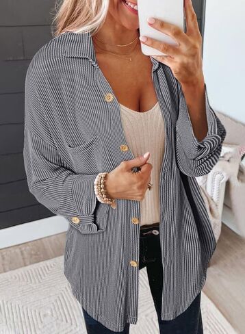 SHEWIN Womens Shacket Casual Long Sleeve Button Down Shirts Loose Boyfriend Shirt Jackets Tops in Saudi Arabia