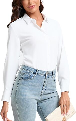 jonivey Womens Stretch Button Down Shirt Long Sleeve Wrinkle-Free Lightweight Smooth Loose Casual Office Work Shirts in Saudi Arabia