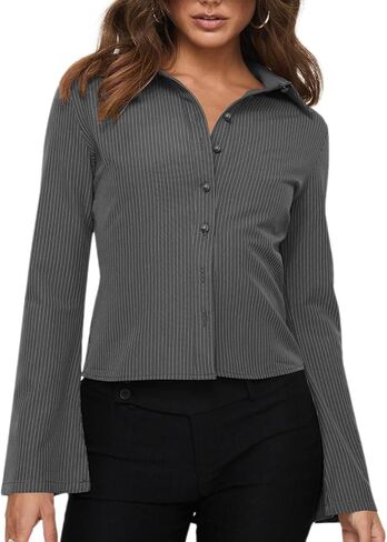 ECHOINE Women Button Down Shirts Long Sleeves Slim Fitted Casual Collared Blouses Work Striped Tops in Saudi Arabia