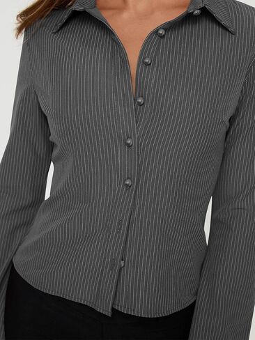 ECHOINE Women Button Down Shirts Long Sleeves Slim Fitted Casual Collared Blouses Work Striped Tops in Saudi Arabia