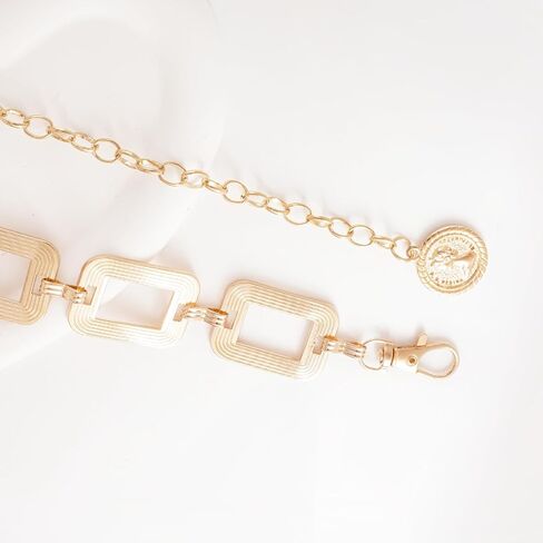 2 قطعة أحزمة سلسلة معدنية ذهبية أحزمة سلسلة الخصر الذهبية للنساء موضة قابلة للتعديل لفستان ملابس الجينز (مربع) in Kuwait