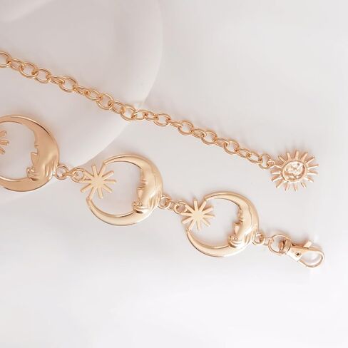 2 قطعة أحزمة سلسلة معدنية ذهبية أحزمة سلسلة الخصر الذهبية للنساء موضة قابلة للتعديل لفستان ملابس الجينز (مربع) in Kuwait