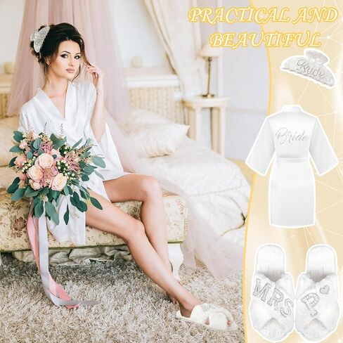 Personalized Initial Wedding Bride Slippers, Bride to Be Gifts, Bridal Shower Gifts, Bride Robe Slippers Hair Clip in Kuwait