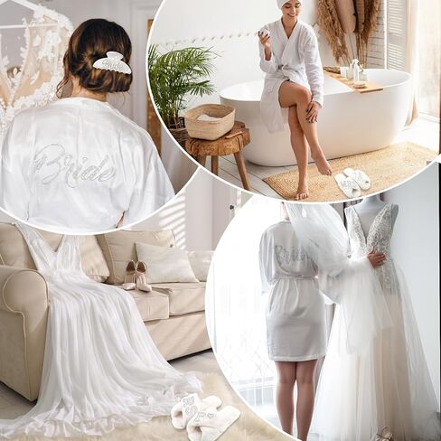 Personalized Initial Wedding Bride Slippers, Bride to Be Gifts, Bridal Shower Gifts, Bride Robe Slippers Hair Clip in Kuwait