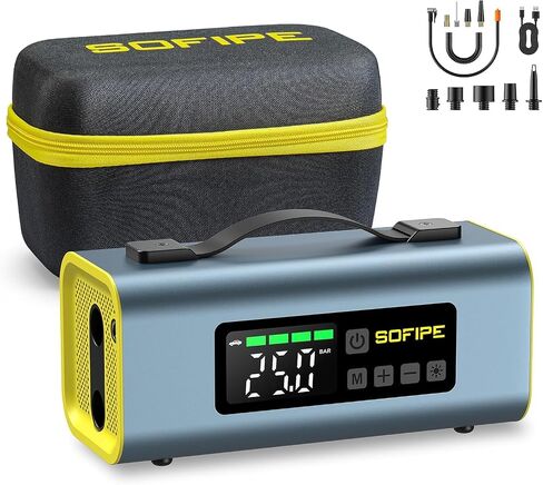 Tire Inflator Portable Air Compressor, 150PSI Cordless Tire Inflator with 2" LED Screen, 350 L/Min air pump for inflatables, 3 Light Modes Suitable for MPV, Car, Motorcycle（Yellow） in Saudi Arabia