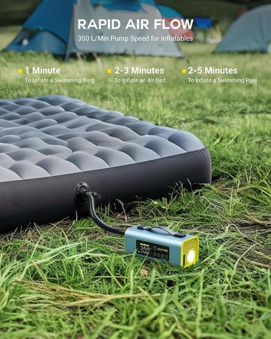 Tire Inflator Portable Air Compressor, 150PSI Cordless Tire Inflator with 2" LED Screen, 350 L/Min air pump for inflatables, 3 Light Modes Suitable for MPV, Car, Motorcycle（Yellow） in Saudi Arabia