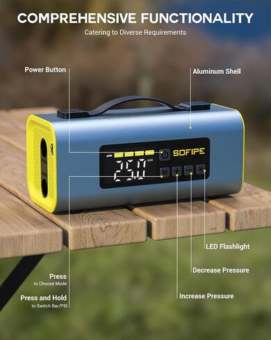 Tire Inflator Portable Air Compressor, 150PSI Cordless Tire Inflator with 2" LED Screen, 350 L/Min air pump for inflatables, 3 Light Modes Suitable for MPV, Car, Motorcycle（Yellow） in Saudi Arabia