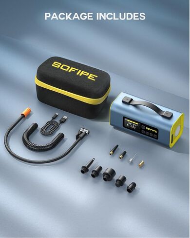Tire Inflator Portable Air Compressor, 150PSI Cordless Tire Inflator with 2" LED Screen, 350 L/Min air pump for inflatables, 3 Light Modes Suitable for MPV, Car, Motorcycle（Yellow） in Saudi Arabia