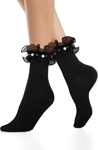 Benefeet Sox Lace Ruffle Socks Bow Socks for Women Girls Cute Fancy Pearl Socks Frilly Turn-Cuff Dress Anklet Socks in Kuwait